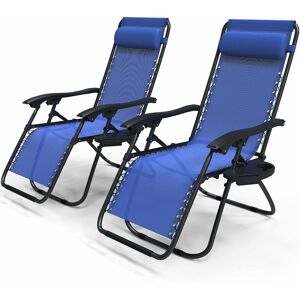 VOUNOT Set of 2 Zero Gravity Chairs, Garden Sun Loungers with Cup and Phone Holder, Blue
