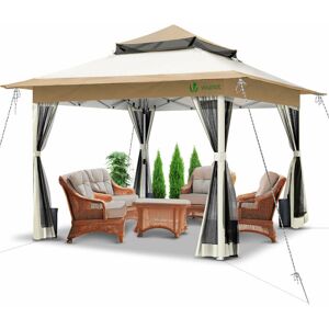 VOUNOT 3.6x3.6m Pop Up Gazebo with Mesh Side Double Roof Marquee Party Tent, Beige