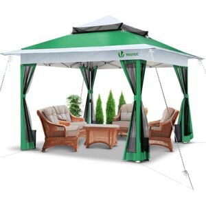 VOUNOT 3.6x3.6m Pop Up Gazebo with Mesh Side Double Roof Marquee Party Tent, Green