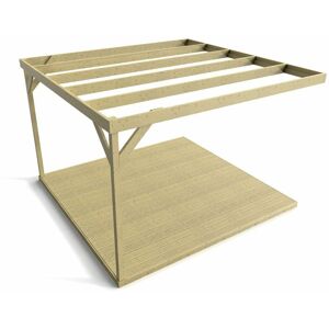 Arbor Garden Solutions - Wall-mounted box pergola and decking, complete diy kit (2.4m x 2.4m, Light green (natural) finish)