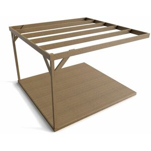 Arbor Garden Solutions - Wall-mounted box pergola and decking, complete diy kit (4.2m x 4.2m, Rustic brown finish)