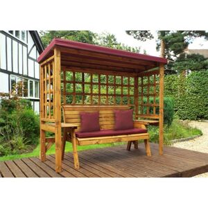 Charles Taylor - Wooden Wentworth Garden Arbour & 3 Seater Bench Red Cushions