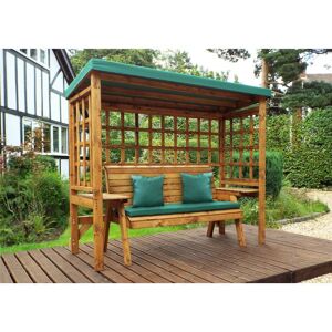 Charles Taylor - Wooden Wentworth Garden Arbour & 3 Seater Bench Green Cushions