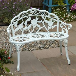 Home Source - White Cast Aluminium Garden Bench Metal Frame 2 Seater Garden Patio Chair