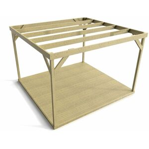 Arbor Garden Solutions - Wooden box pergola and decking, complete diy kit (4.8m x 4.8m, Light green (natural) finish) - Natural (light green)