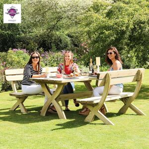 Zest Harriet Wooden Dining Table & 2 x Bench Set Garden Patio Chair