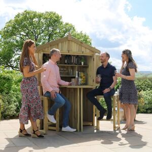 Zest - Garden Bar & 2 Stool Seat Set Wooden Outdoor Storage Folding Bar Table