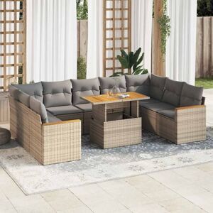 Vidaxl - 10 Piece Garden Sofa Set with Cushions Beige Poly Rattan Acacia Vidaxl - 10 Piece Garden Sofa Set with Cushions Beige Poly Rattan Acacia