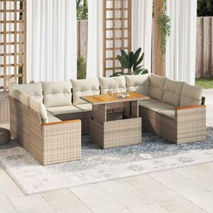 10 Piece Garden Sofa Set with Cushions Beige Poly Rattan Acacia vidaXL 10 Piece Garden Sofa Set with Cushions Beige Poly Rattan Acacia vidaXL