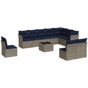 Vidaxl - 11 Piece Garden Sofa Set with Cushions Grey Poly Rattan Vidaxl - 11 Piece Garden Sofa Set with Cushions Grey Poly Rattan