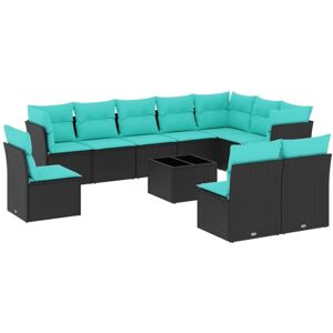 Vidaxl - 11 Piece Garden Sofa Set with Cushions Black Poly Rattan Vidaxl - 11 Piece Garden Sofa Set with Cushions Black Poly Rattan