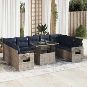 Vidaxl - 10 Piece Garden Sofa Set with Cushions Grey Poly Rattan Acacia Vidaxl - 10 Piece Garden Sofa Set with Cushions Grey Poly Rattan Acacia