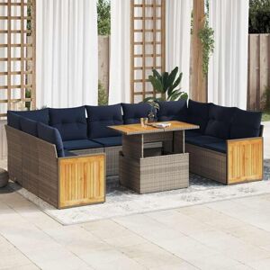 Vidaxl - 10 Piece Garden Sofa Set with Cushions Grey Poly Rattan Acacia Vidaxl - 10 Piece Garden Sofa Set with Cushions Grey Poly Rattan Acacia