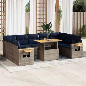 Vidaxl - 10 Piece Garden Sofa Set with Cushions Grey Poly Rattan Acacia Vidaxl - 10 Piece Garden Sofa Set with Cushions Grey Poly Rattan Acacia