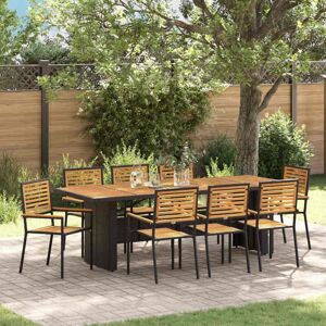 Vidaxl - Garden Dining Set 9 pcs Black 240 x 90 x 75 cm Poly Rattan Vidaxl - Garden Dining Set 9 pcs Black 240 x 90 x 75 cm Poly Rattan