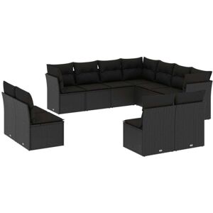 Vidaxl - 11 Piece Garden Sofa Set with Cushions Black Poly Rattan Vidaxl - 11 Piece Garden Sofa Set with Cushions Black Poly Rattan
