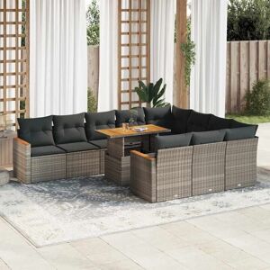 Vidaxl - 11 Piece Garden Sofa Set with Cushions Grey Poly Rattan Acacia Vidaxl - 11 Piece Garden Sofa Set with Cushions Grey Poly Rattan Acacia