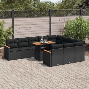 Vidaxl - 11 Piece Garden Sofa Set with Cushions Black Poly Rattan Acacia Vidaxl - 11 Piece Garden Sofa Set with Cushions Black Poly Rattan Acacia