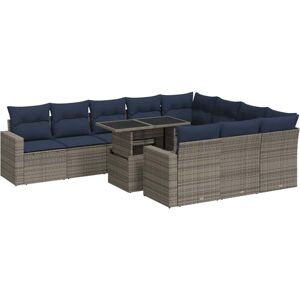 11 Piece Garden Sofa Set with Cushions Grey Poly Rattan Acacia vidaXL 11 Piece Garden Sofa Set with Cushions Grey Poly Rattan Acacia vidaXL