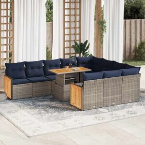 11 Piece Garden Sofa Set with Cushions Grey Poly Rattan Acacia vidaXL 11 Piece Garden Sofa Set with Cushions Grey Poly Rattan Acacia vidaXL