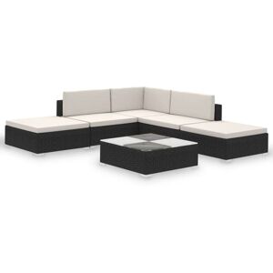 vidaXL Garden Lounge Set with Cushions Poly Rattan - Black vidaXL Garden Lounge Set with Cushions Poly Rattan - Black