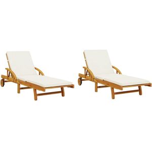 Vidaxl - Sun Loungers 2 pcs with Cushions 200x68x83 cm Solid Wood Acacia Vidaxl - Sun Loungers 2 pcs with Cushions 200x68x83 cm Solid Wood Acacia