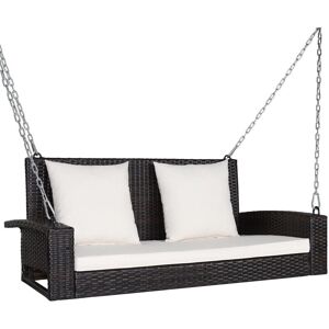 Costway - 2-Seat Patio Rattan Porch Swing Loveseat Outdoor Hanging Swing Bench-White Costway - 2-Seat Patio Rattan Porch Swing Loveseat Outdoor Hanging Swing Bench-White