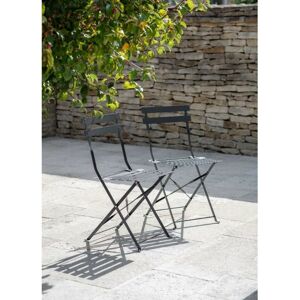 Garden Trading - 2 x Outdoor Indoor Bistro Chairs Seat Carbon Grey Metal Patio Garden Trading - 2 x Outdoor Indoor Bistro Chairs Seat Carbon Grey Metal Patio
