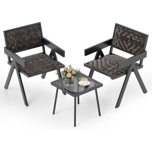 Costway - 3 Pcs Patio pe Wicker Bistro Set Patio Table and Chairs Set-Mix Brown Costway - 3 Pcs Patio pe Wicker Bistro Set Patio Table and Chairs Set-Mix Brown