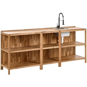 BELIANI 3 Piece Outdoor Kitchen Set with Sink VENOSA Acacia Wood Brown/ Black BELIANI 3 Piece Outdoor Kitchen Set with Sink VENOSA Acacia Wood Brown/ Black
