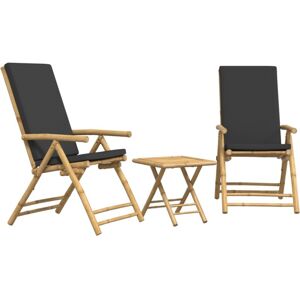 3 Piece Folding Bistro set with Dark Grey Cushions Bamboo Vidaxl 3 Piece Folding Bistro set with Dark Grey Cushions Bamboo Vidaxl