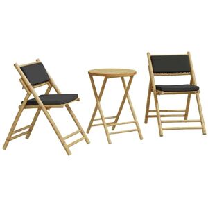 3 Piece Folding Bistro set with Dark Grey Cushions Bamboo Vidaxl 3 Piece Folding Bistro set with Dark Grey Cushions Bamboo Vidaxl