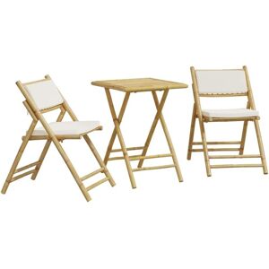 vidaXL White Bamboo 3-Piece Folding Bistro Set with Cushions - Outdoor Furniture vidaXL White Bamboo 3-Piece Folding Bistro Set with Cushions - Outdoor Furniture