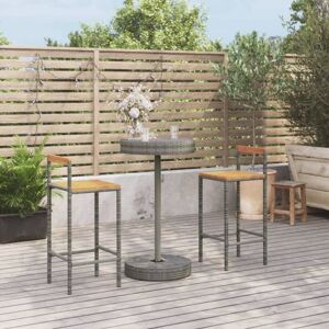 Vidaxl - 3 Piece Garden Bar Set Grey Poly Rattan&Solid Wood Acacia Vidaxl - 3 Piece Garden Bar Set Grey Poly Rattan&Solid Wood Acacia