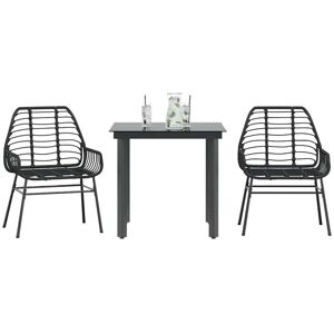 3 Piece Garden Dining Set Black Poly Rattan Glass Vidaxl 3 Piece Garden Dining Set Black Poly Rattan Glass Vidaxl