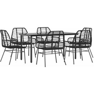 7 Piece Garden Dining Set Black Poly Rattan Glass Vidaxl 7 Piece Garden Dining Set Black Poly Rattan Glass Vidaxl