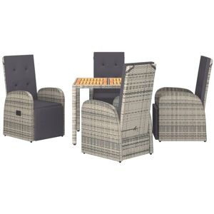 Vidaxl - 5 Piece Garden Dining Set Grey Poly Rattan&Solid Wood Acacia Vidaxl - 5 Piece Garden Dining Set Grey Poly Rattan&Solid Wood Acacia