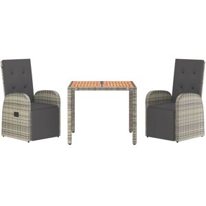 Vidaxl - 3 Piece Garden Dining Set Grey Poly Rattan&Solid Wood Acacia Vidaxl - 3 Piece Garden Dining Set Grey Poly Rattan&Solid Wood Acacia
