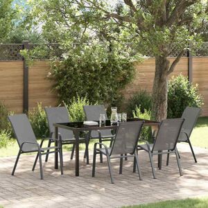 Garden Dining Set 7 pcs Grey Textilene and steel Vidaxl Garden Dining Set 7 pcs Grey Textilene and steel Vidaxl