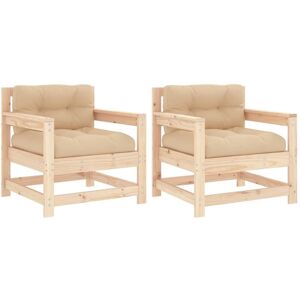 vidaXL Garden Chairs Outdoor Armchairs with Cushions 2 pcs Solid Wood Pine - Garden Chairs vidaXL Garden Chairs Outdoor Armchairs with Cushions 2 pcs Solid Wood Pine - Garden Chairs