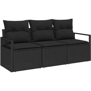 Vidaxl - Garden Sofa Set 3 pcs Black Poly Rattan, Powder-Coated Steel Vidaxl - Garden Sofa Set 3 pcs Black Poly Rattan, Powder-Coated Steel