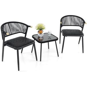 Costway - 3 Piece Outdoor Wicker Furniture 2 Pcs Set Rattan Chairs w/ Tempered Glass Coffee Table Costway - 3 Piece Outdoor Wicker Furniture 2 Pcs Set Rattan Chairs w/ Tempered Glass Coffee Table