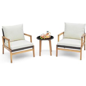 Costway - 3 Piece Patio Conversation Set Wicker Chair & Side Table Set w/ Soft Cushions Costway - 3 Piece Patio Conversation Set Wicker Chair & Side Table Set w/ Soft Cushions