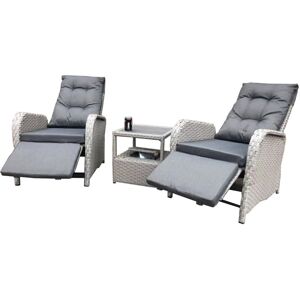 Furniture One - 3 Piece Patio Lounge Chair Set Recliner Chair w Cushion & Ice Bucket - Light Grey Furniture One - 3 Piece Patio Lounge Chair Set Recliner Chair w Cushion & Ice Bucket - Light Grey