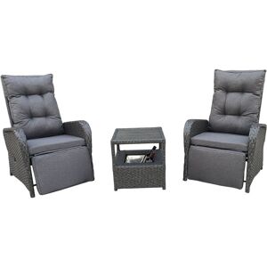 FURNITURE ONE 3 Piece Patio Lounge Chair Set Recliner Chair w Cushion & Ice Bucket - Dark Grey FURNITURE ONE 3 Piece Patio Lounge Chair Set Recliner Chair w Cushion & Ice Bucket - Dark Grey