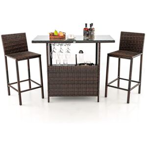 Costway - 3 Piece Patio Wicker Garden Bar Set Rattan Bar Height Table Hidden Storage Shelf Costway - 3 Piece Patio Wicker Garden Bar Set Rattan Bar Height Table Hidden Storage Shelf