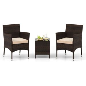Costway - 3 Pieces Patio Furniture Set Outdoor pe Rattan Wicker Chairs-Beige Costway - 3 Pieces Patio Furniture Set Outdoor pe Rattan Wicker Chairs-Beige