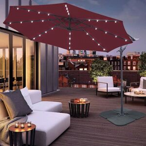 Greenbay - 32 led Solar Powered Parasol 3m Garden Banana Hanging Umbrella Cantilever Wine Red With Base Weight Greenbay - 32 led Solar Powered Parasol 3m Garden Banana Hanging Umbrella Cantilever Wine Red With Base Weight