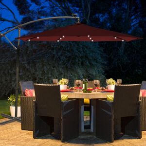 Greenbay - 3M led Outdoor Garden Hanging Parasol Sun Shade Banana Umbrella Cantilever Wine Red Greenbay - 3M led Outdoor Garden Hanging Parasol Sun Shade Banana Umbrella Cantilever Wine Red