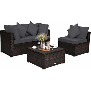 Costway - 4 pcs Rattan Patio Conversation Set Outdoor Furniture Sofa Set w/ Coffee Table Costway - 4 pcs Rattan Patio Conversation Set Outdoor Furniture Sofa Set w/ Coffee Table